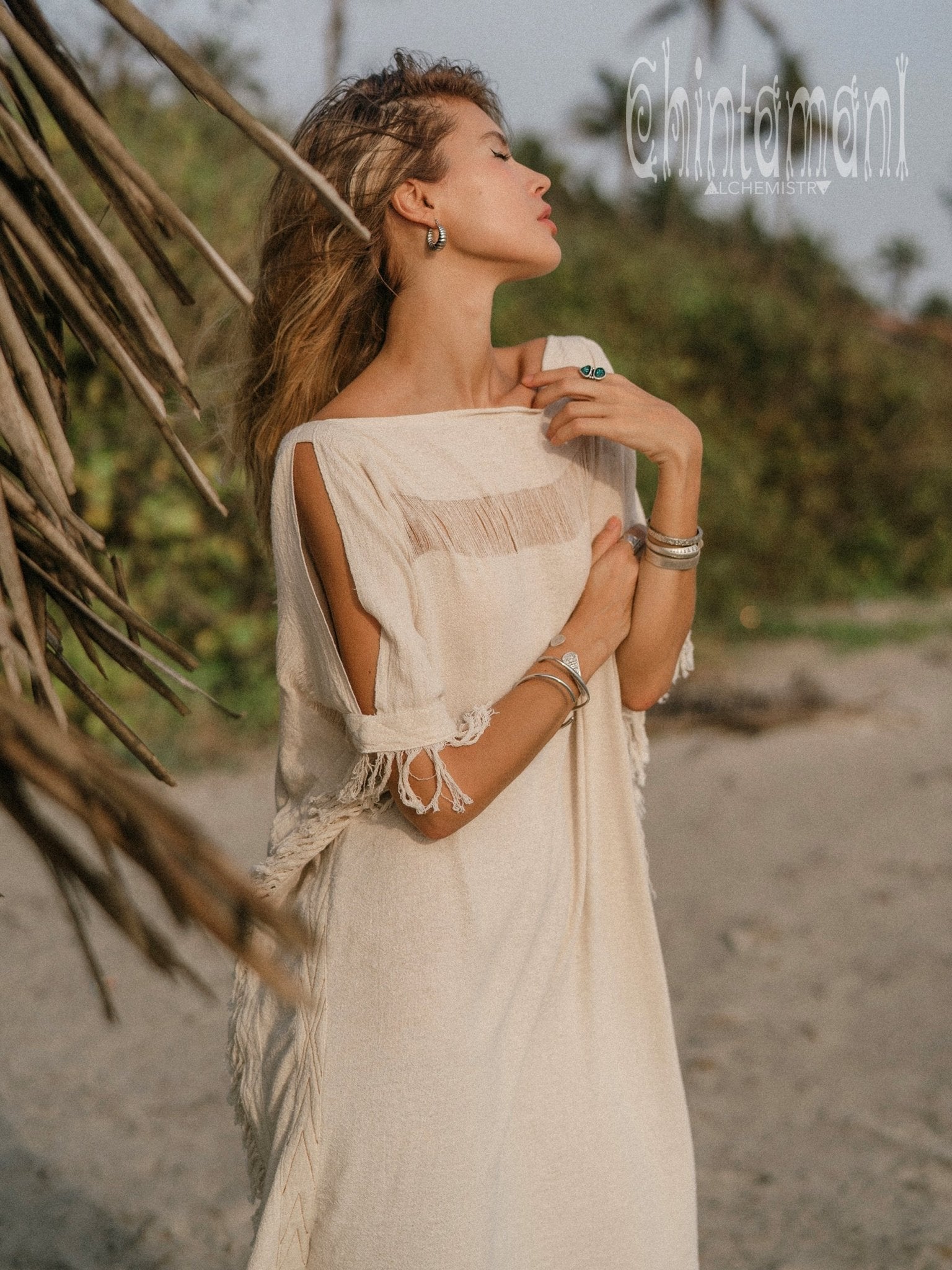 Beach Poncho Dress / Off White - ChintamaniAlchemi Beach Poncho Dress / Off White - ChintamaniAlchemi