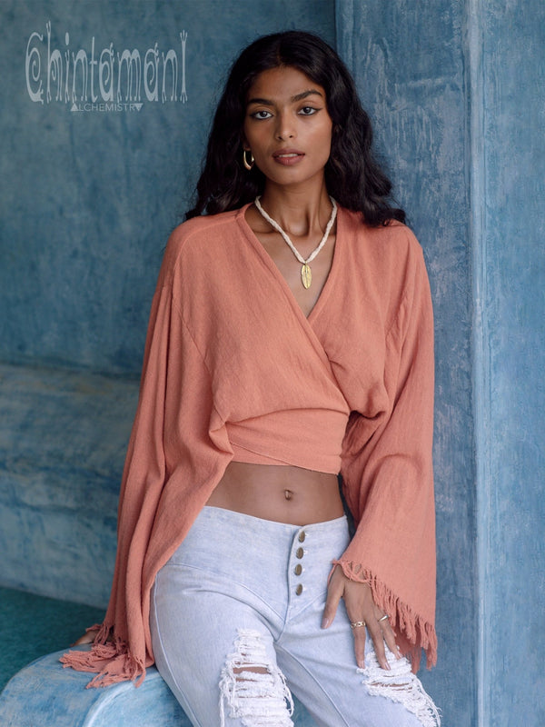 Organic cotton wrap top（white） Organic Cotton Skin to Skin Short Sleeve Wrap Top | Oatmeal