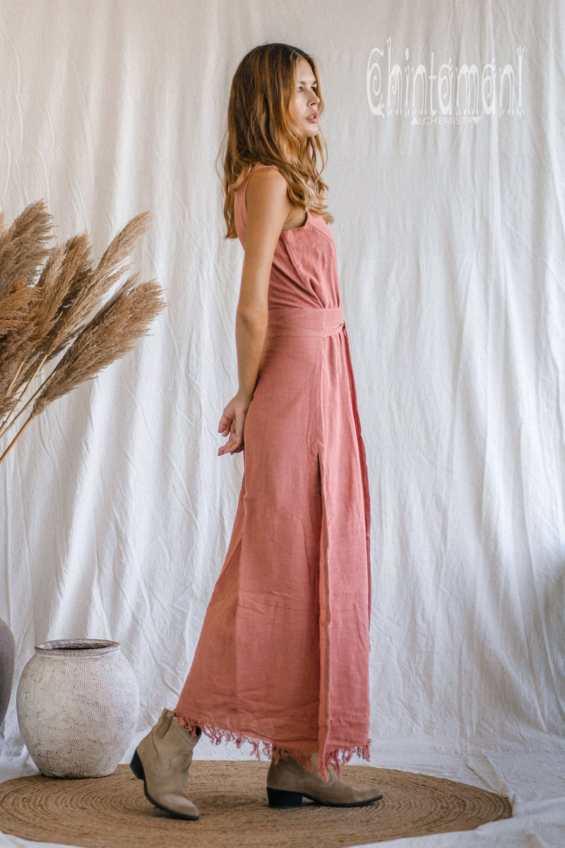 Gypsy Raw Cotton Sleeveless Long Wrap Dress / Pink - ChintamaniAlchemi