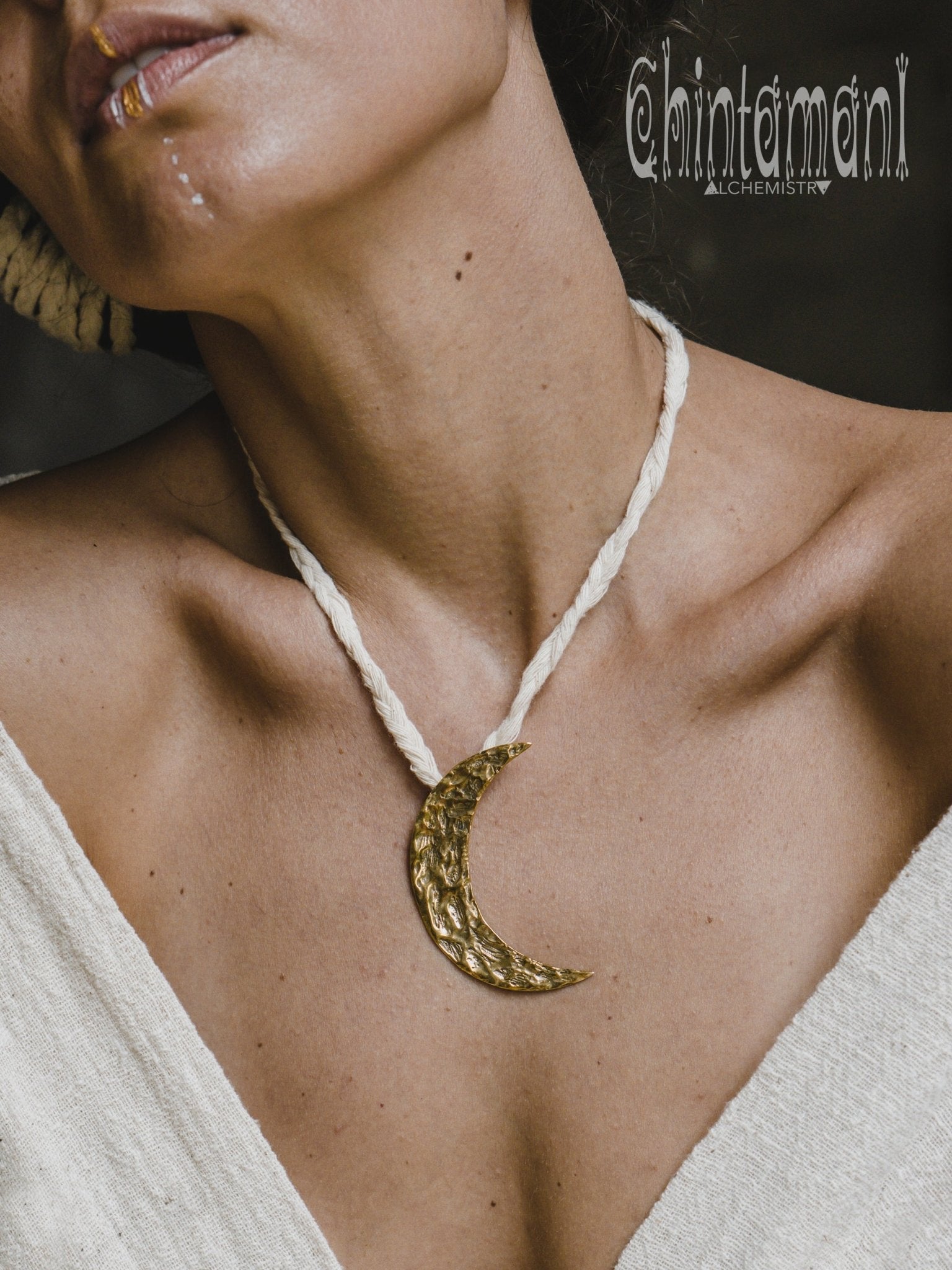 Large Half Moon Pendant Necklace / Brass - ChintamaniAlchemi