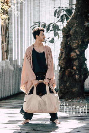 Long Linen Japanese Kimono Robe / Cardigan for Men / Dusty Pink - ChintamaniAlchemi