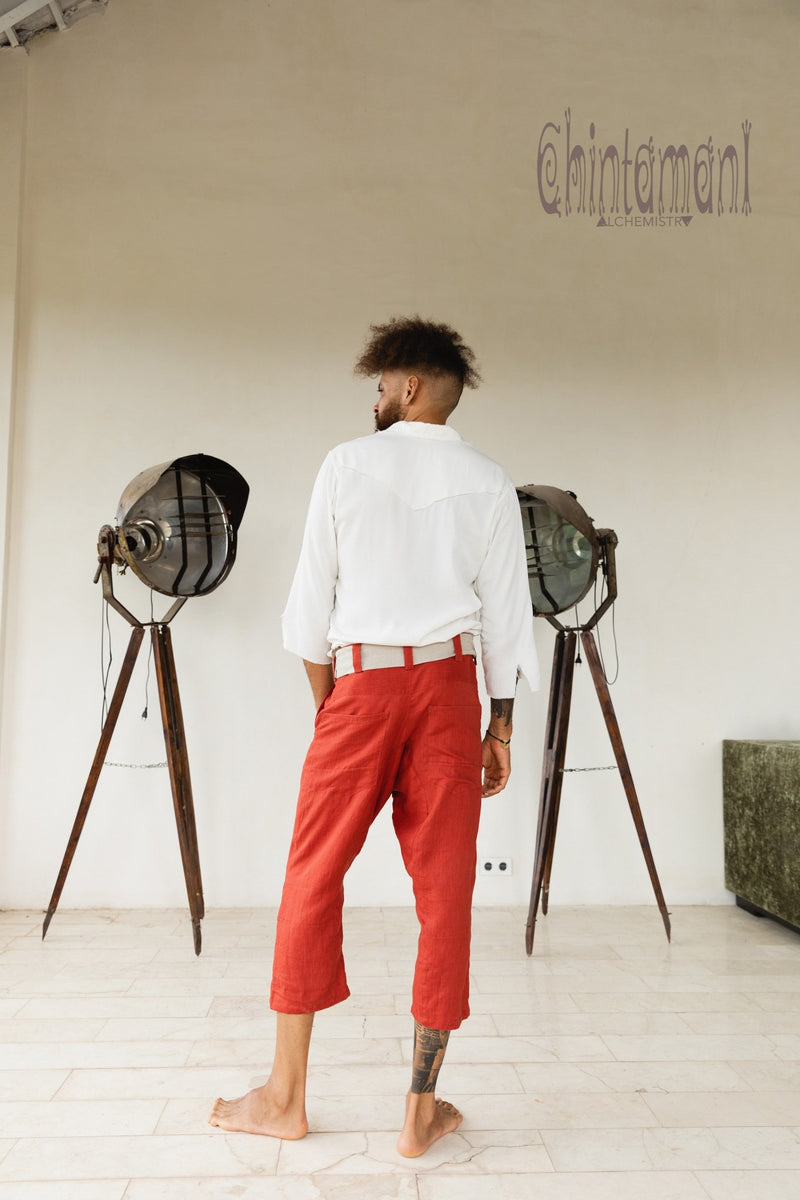 Mens Linen Short Pants 3/4 / Red Ochre - ChintamaniAlchemi