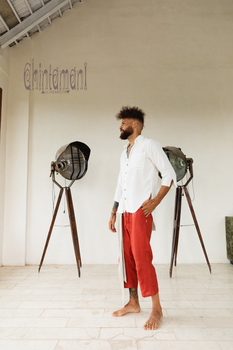 Mens Linen Short Pants 3/4 / Red Ochre - ChintamaniAlchemi