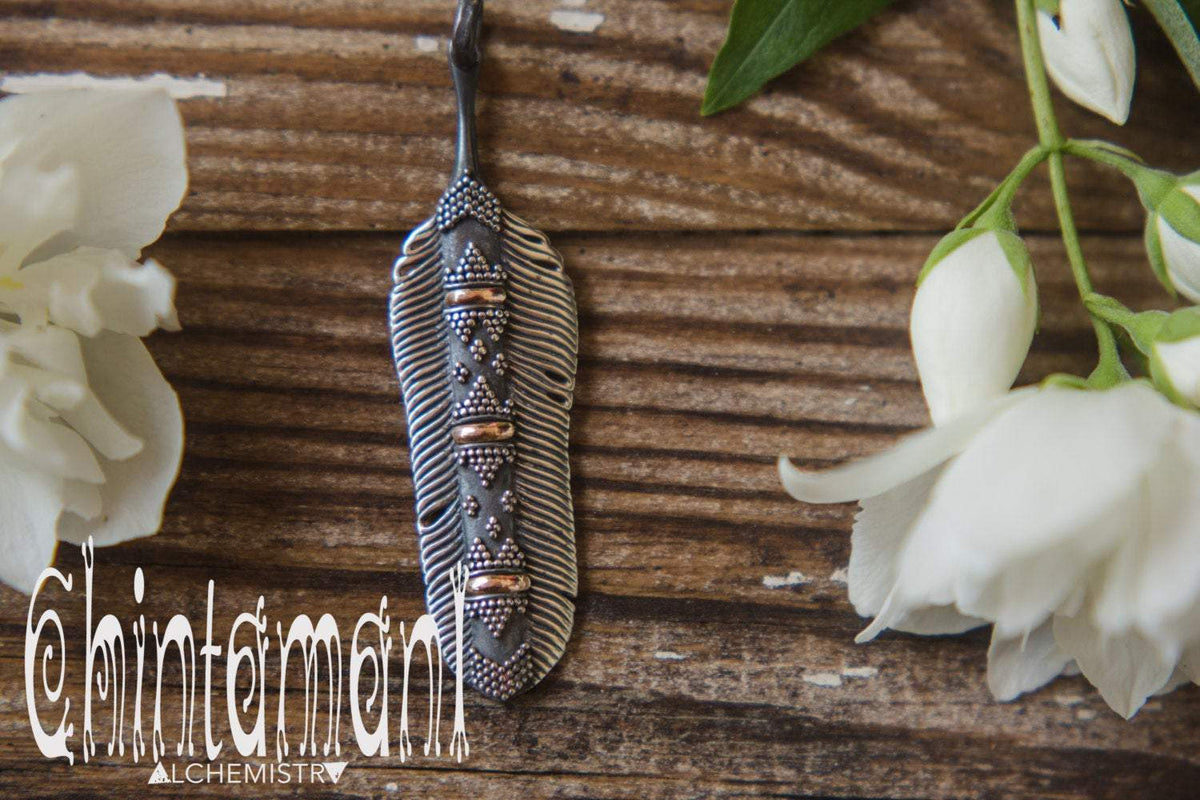 Silver & Gold Unique Bird Feather Pendant 925 Sterling Silver & 20K Gold / HUAYRURO - ChintamaniAlchemi