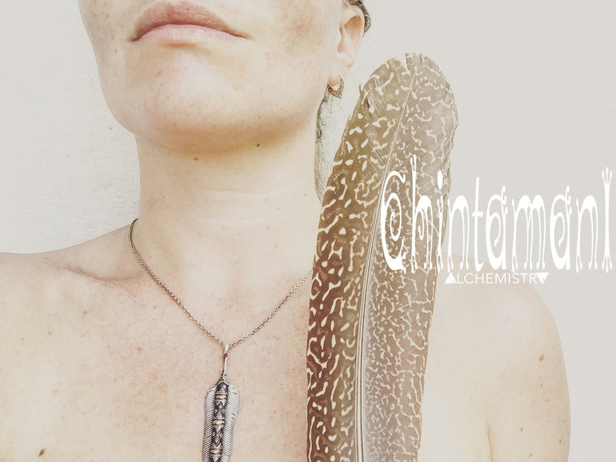 Silver & Gold Unique Bird Feather Pendant 925 Sterling Silver & 20K Gold / HUAYRURO - ChintamaniAlchemi