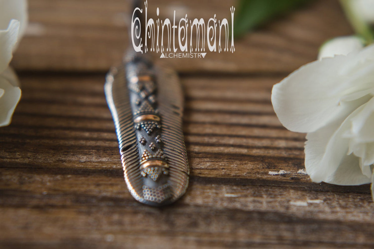 Silver & Gold Unique Bird Feather Pendant 925 Sterling Silver & 20K Gold / HUAYRURO - ChintamaniAlchemi