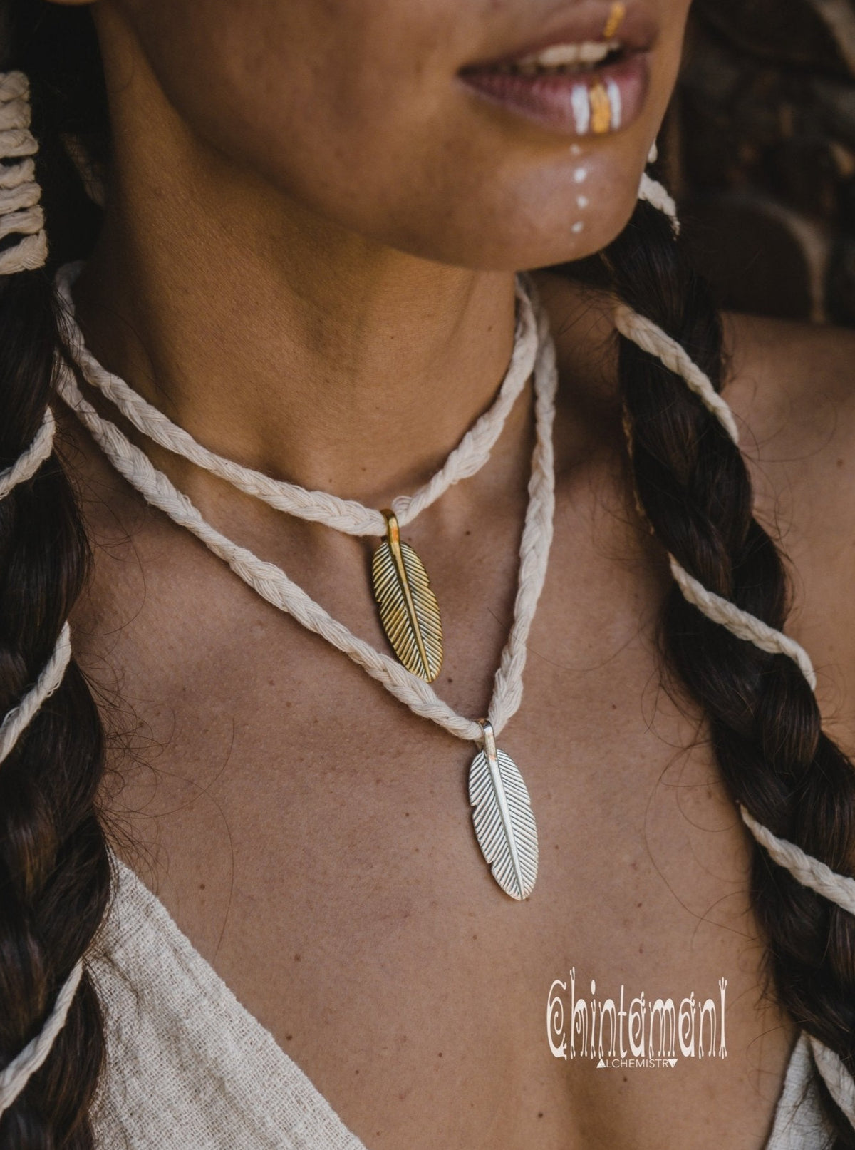 Small Feather Pendant / 925 Silver or Brass - ChintamaniAlchemi