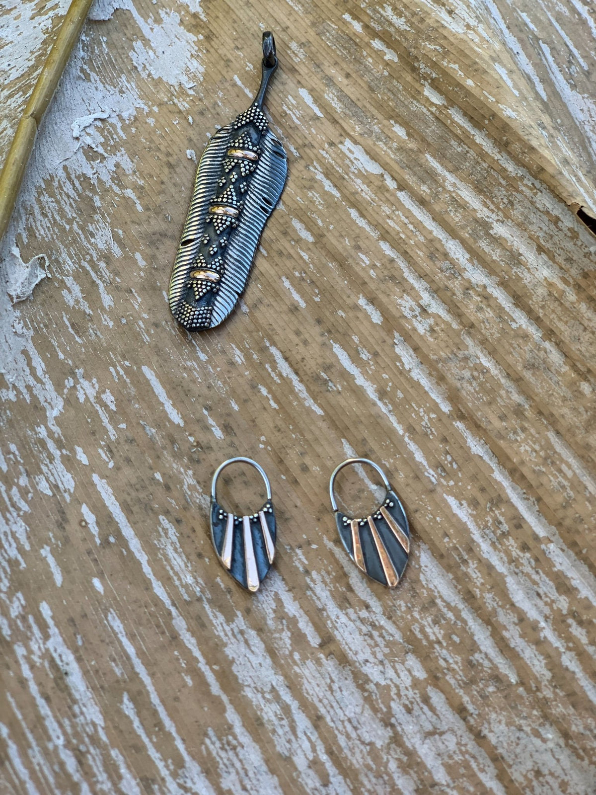 Unique Tribal Boho Earrings ∆ Sterling Silver 925 & 20k Gold - ChintamaniAlchemi