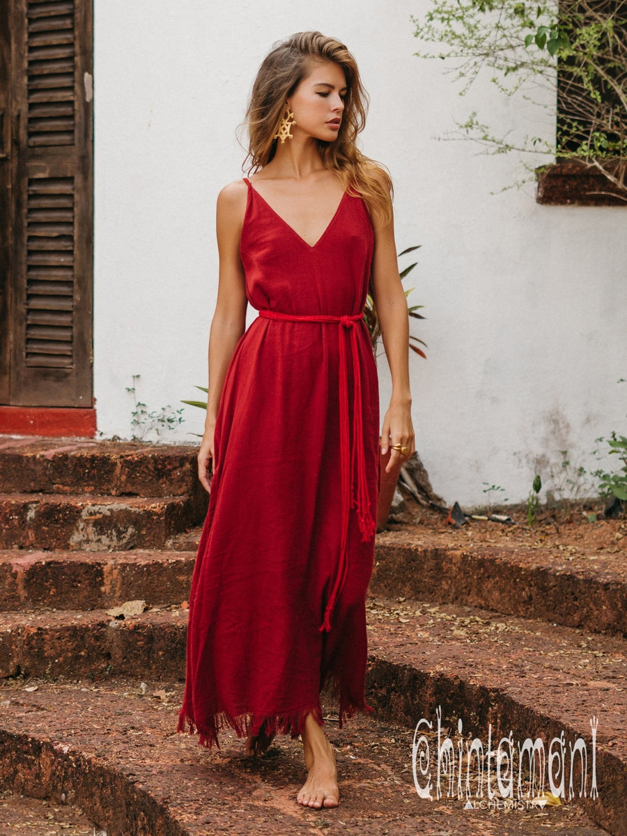 Red Spaghetti Strap Maxi Dress