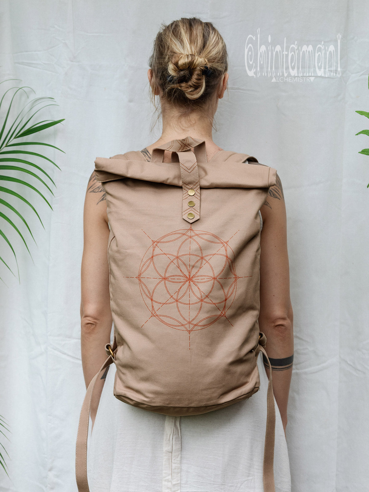 Flower RollTop Backpack / Beige