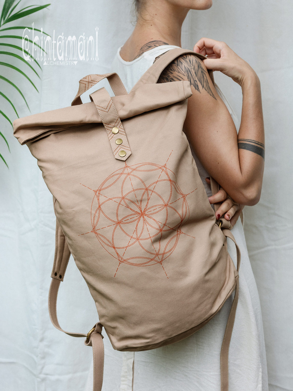 Flower RollTop Backpack / Beige