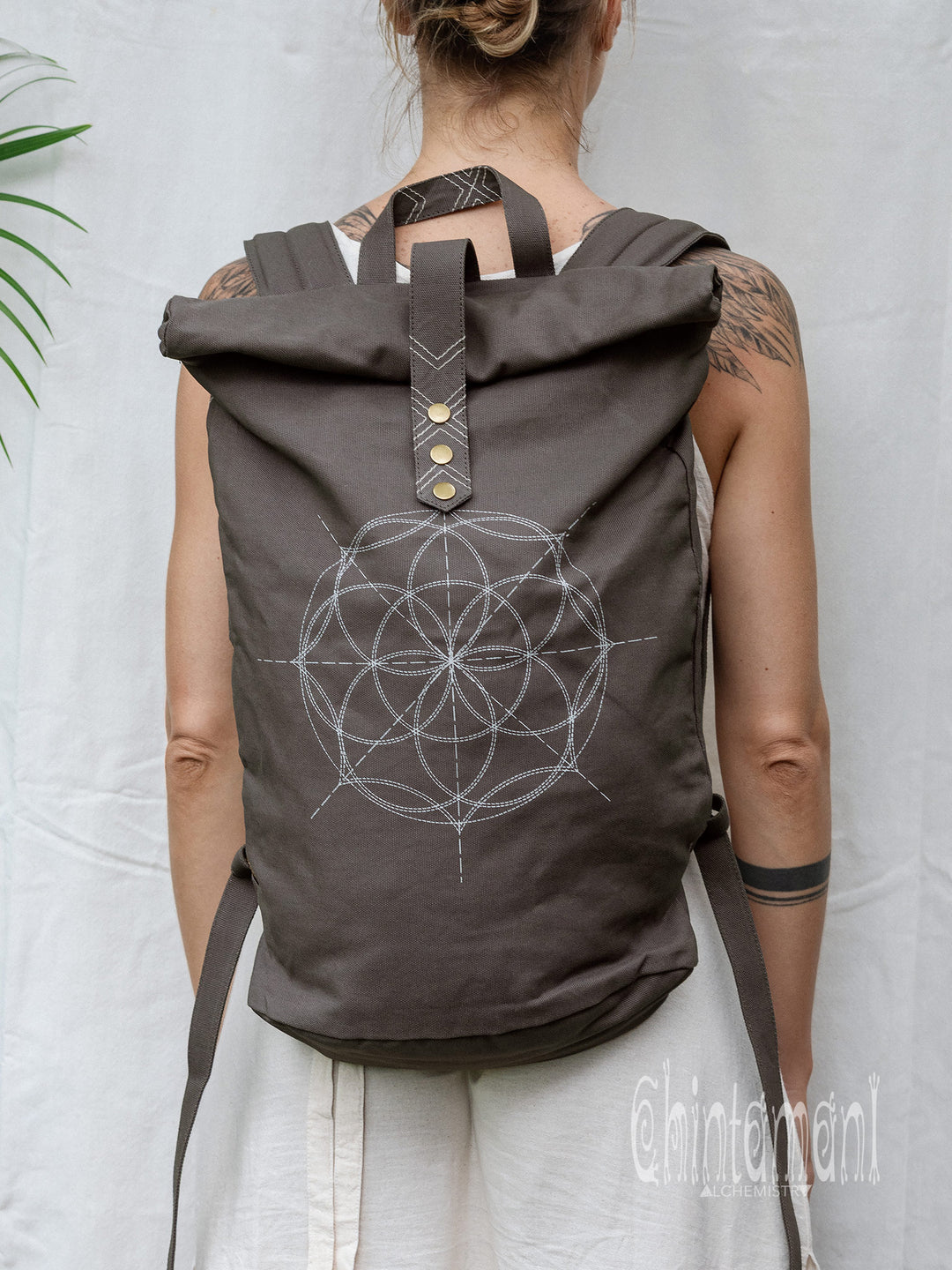 Flower RollTop Backpack / Dark Gray