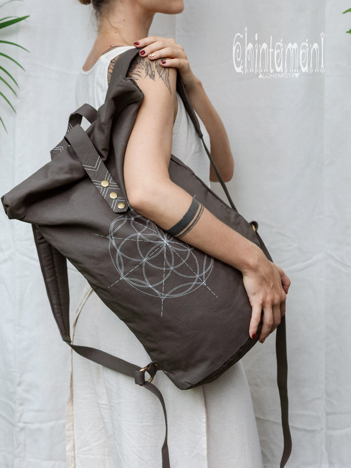 Flower RollTop Backpack / Dark Gray