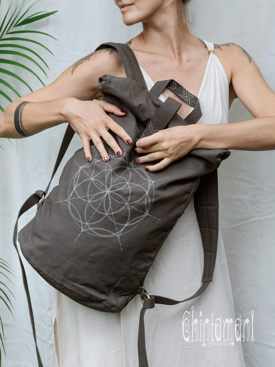 Flower RollTop Backpack / Dark Gray