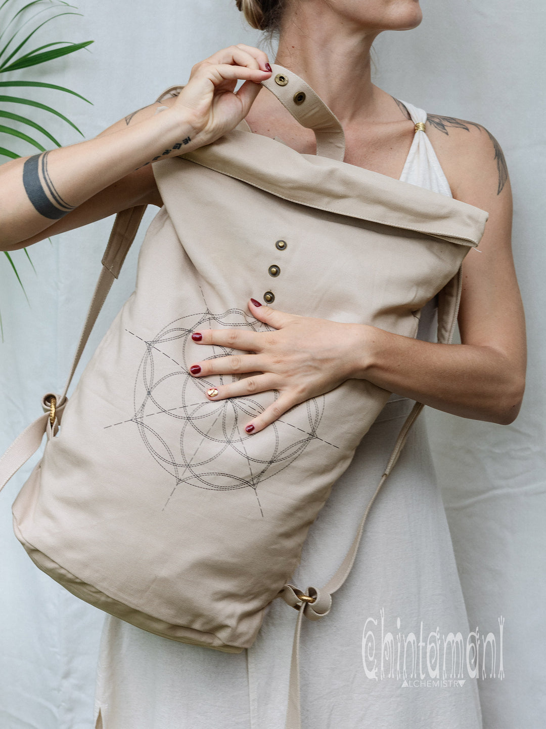 Flower RollTop Backpack / Light Gray