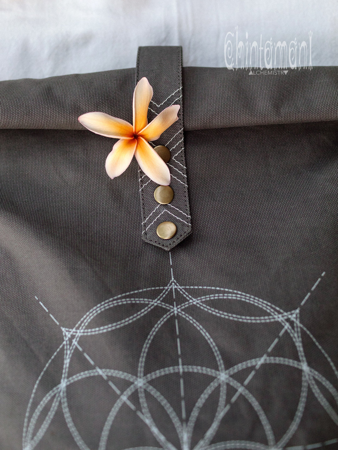 Flower RollTop Backpack / Dark Gray