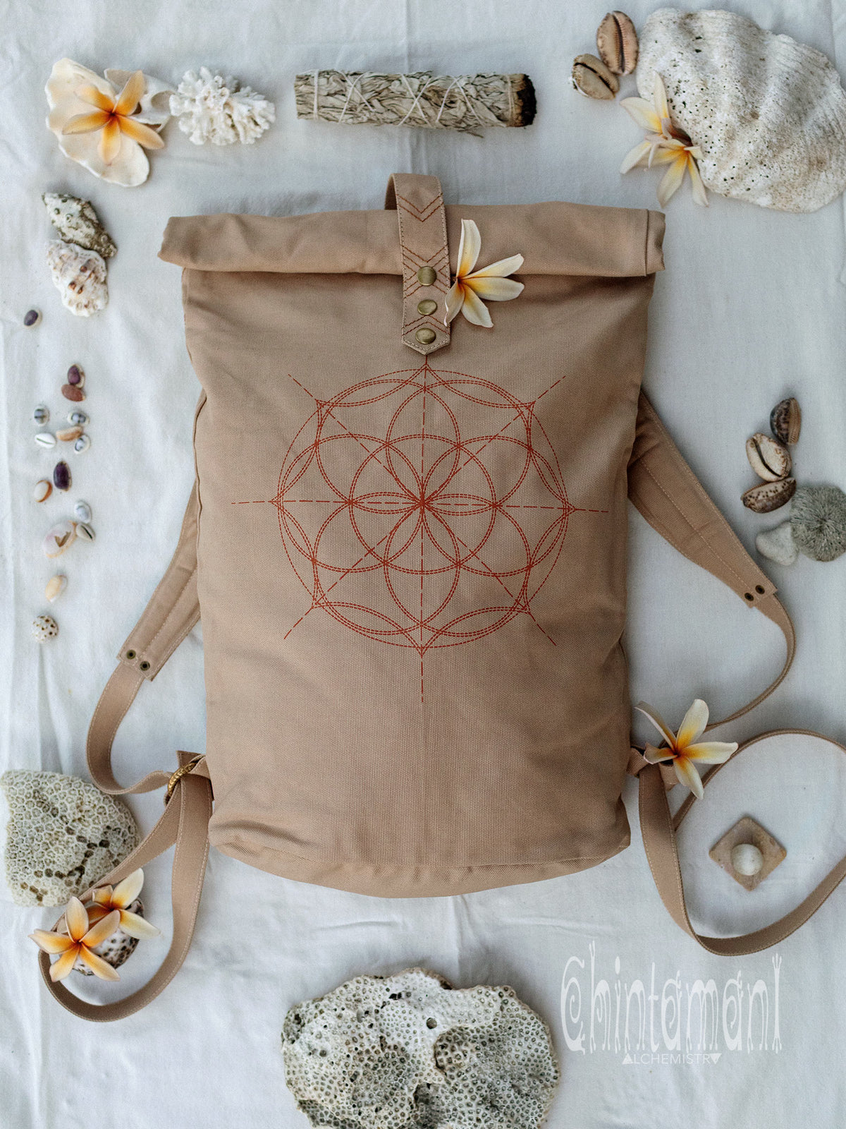 Flower RollTop Backpack / Beige