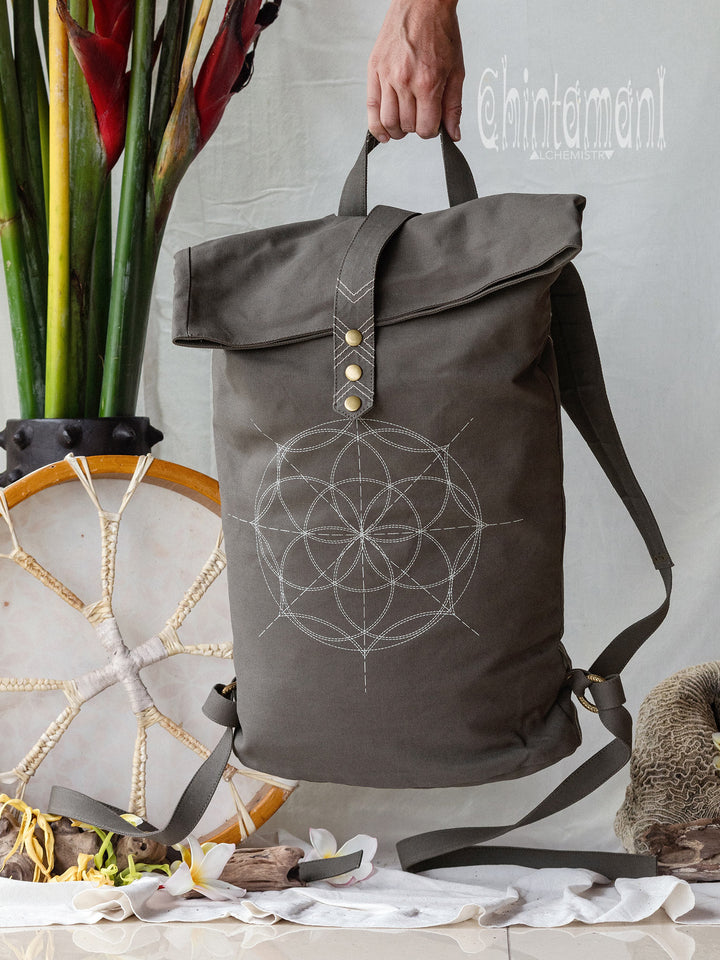 Flower RollTop Backpack / Dark Gray