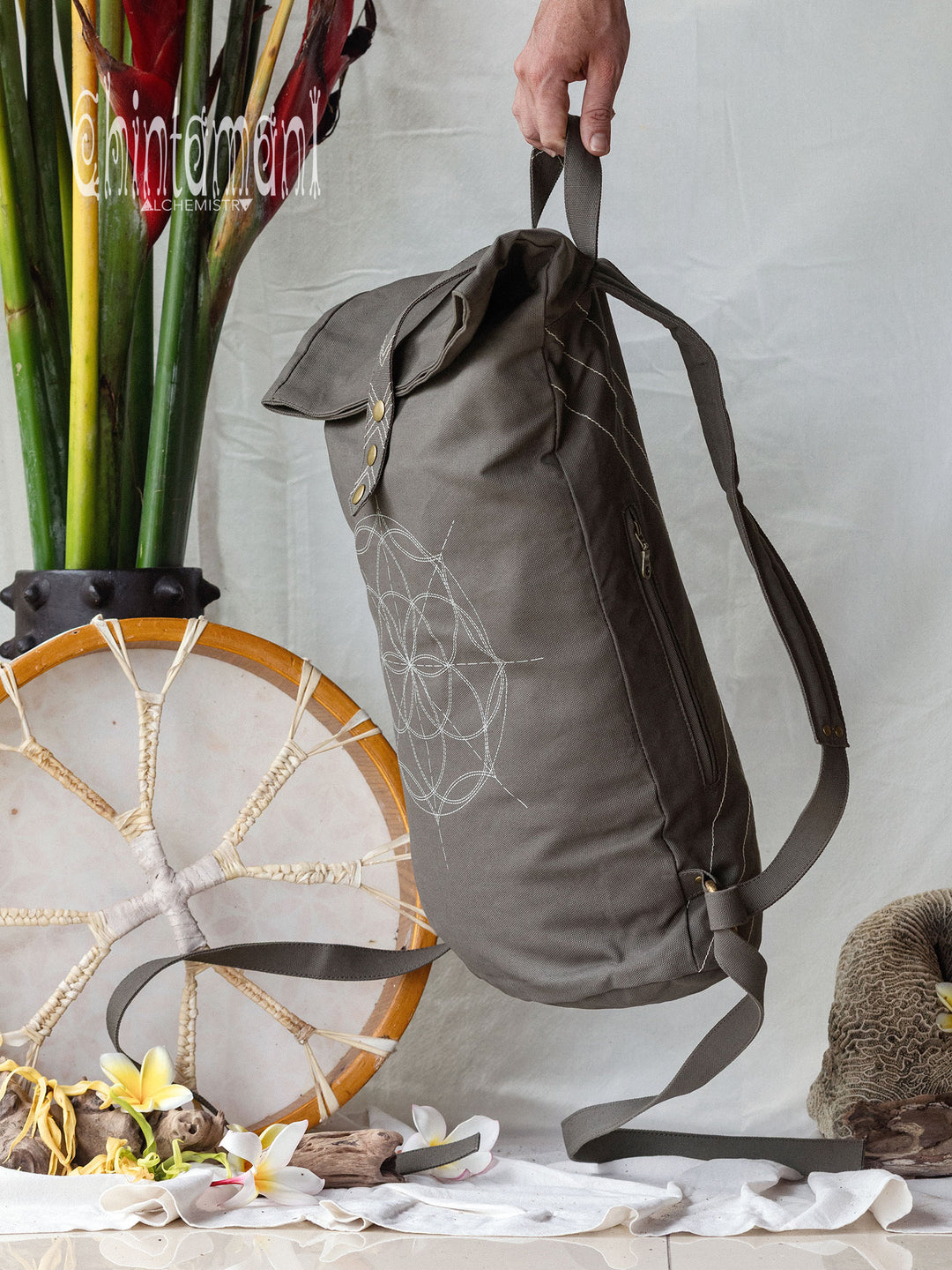 Flower RollTop Backpack / Dark Gray