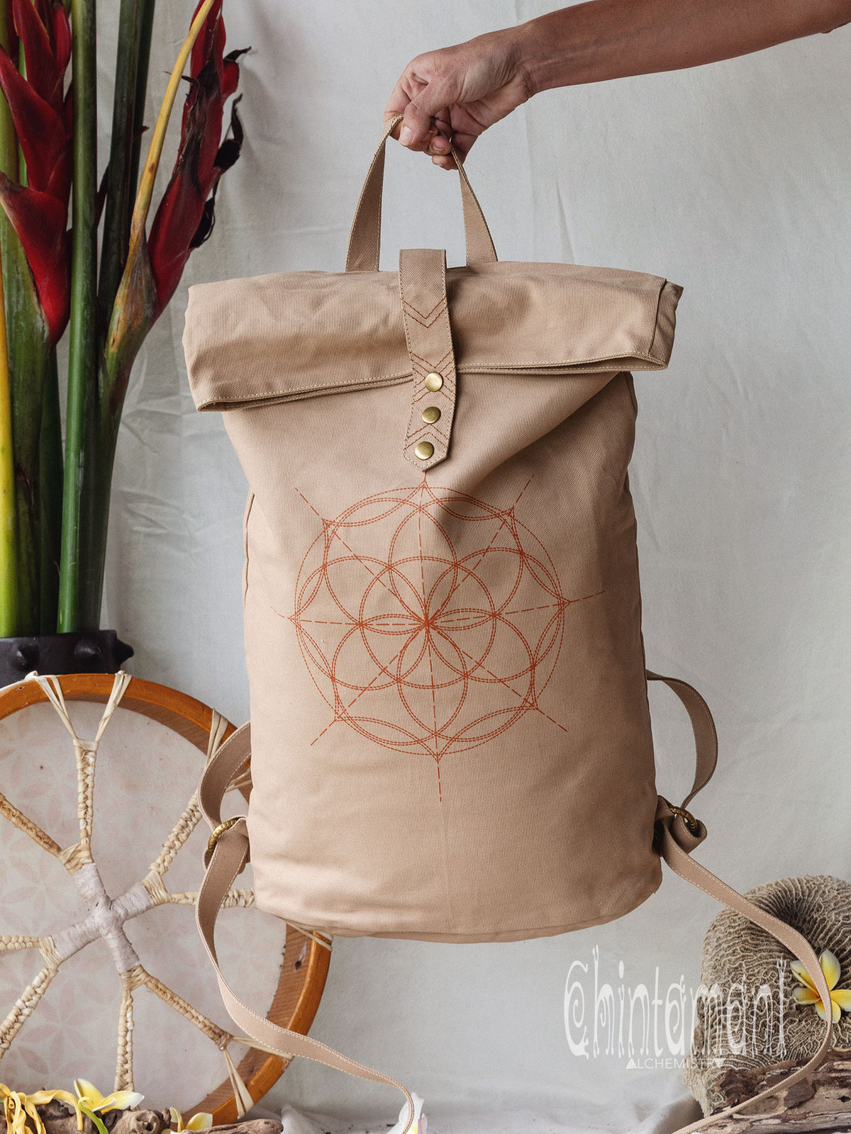 Flower RollTop Backpack / Beige