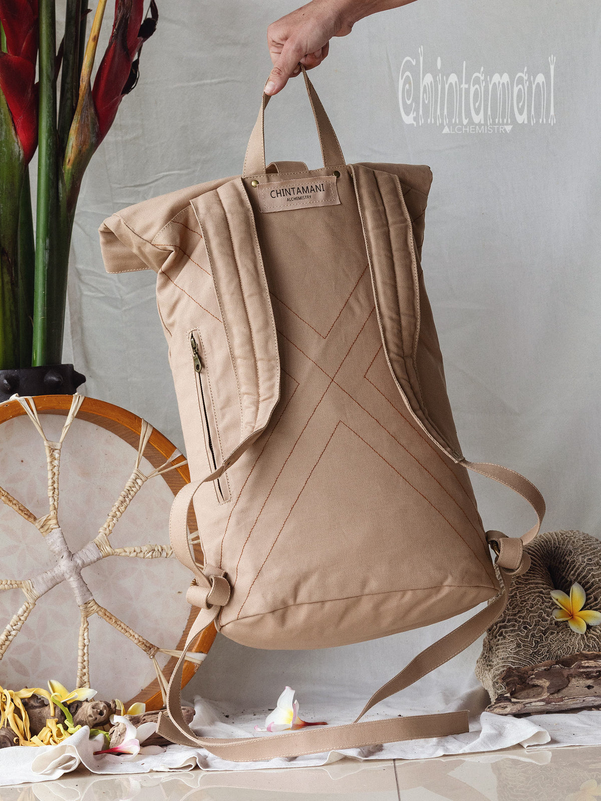 Flower RollTop Backpack / Beige