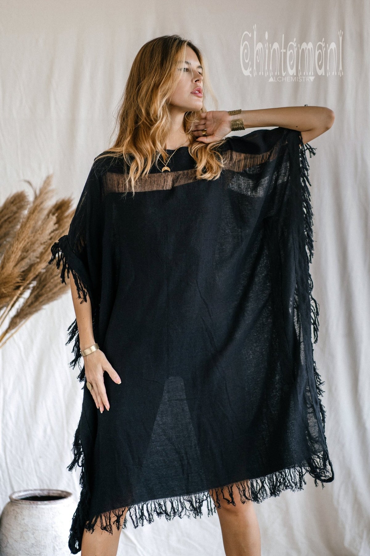 Beach Poncho Dress / Black - ChintamaniAlchemi