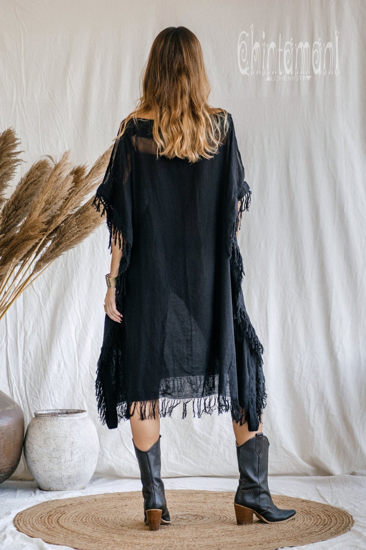 Beach Poncho Dress / Black - ChintamaniAlchemi