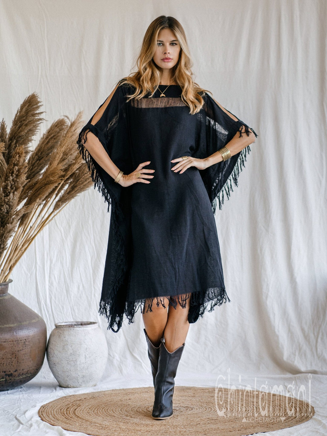 beach dress black Beach Poncho Dress / Black