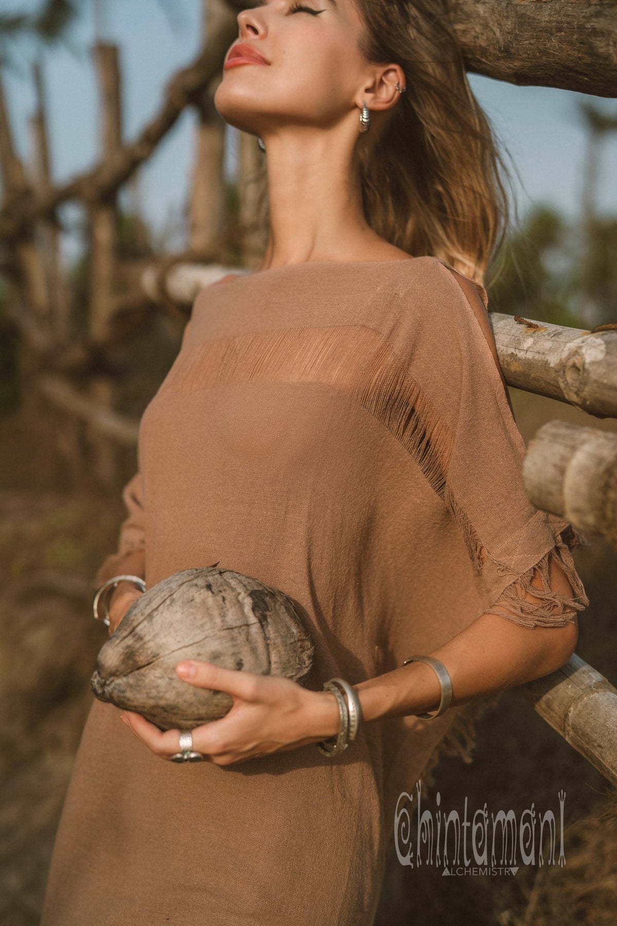 Beach Poncho Dress / Coffee - ChintamaniAlchemi