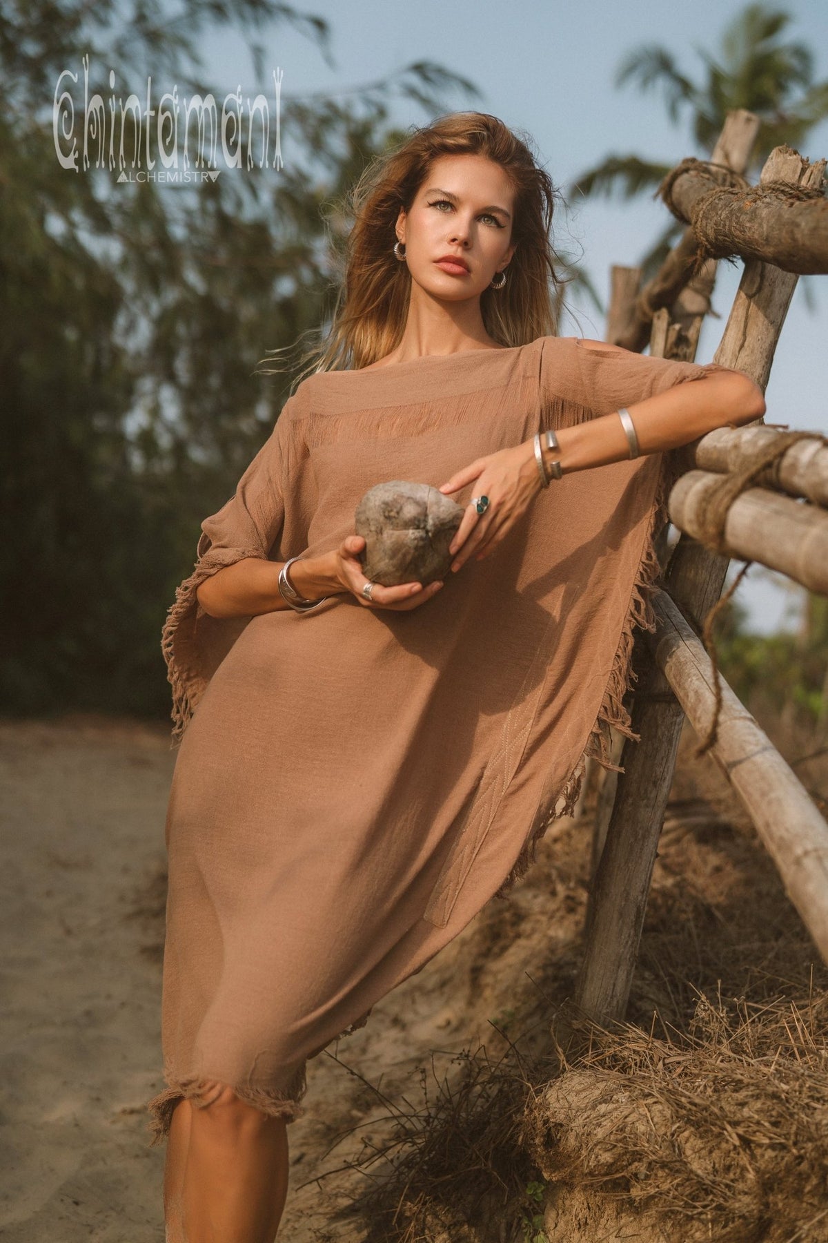 Beach Poncho Dress / Coffee - ChintamaniAlchemi