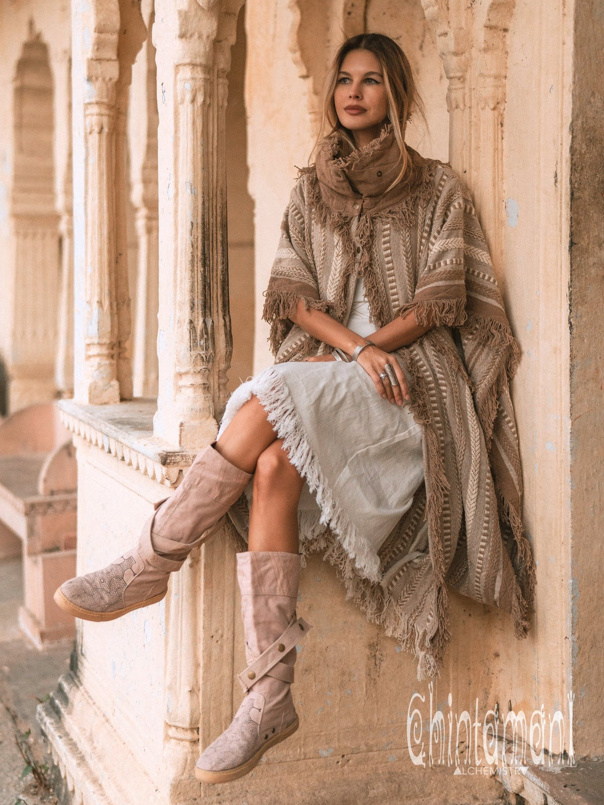 Bohemian Poncho Coat / Coffee - ChintamaniAlchemi