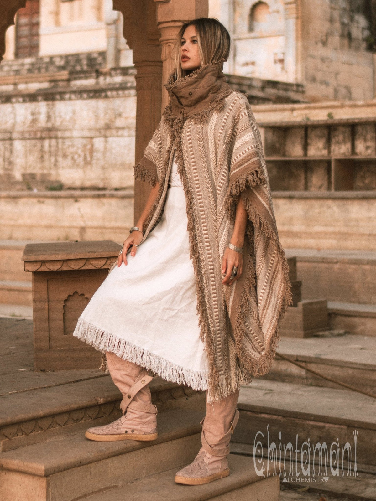 Bohemian Poncho Coat / Coffee - ChintamaniAlchemi