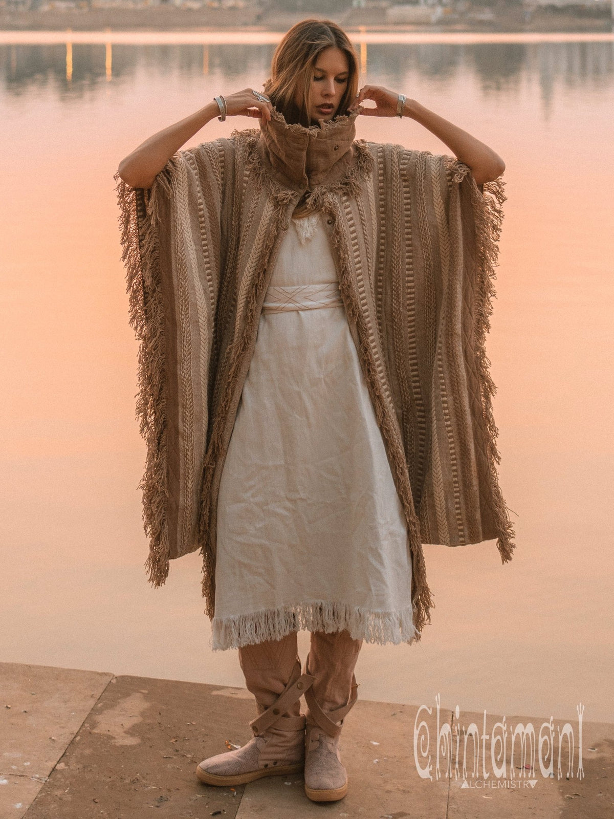 Bohemian Poncho Coat / Coffee - ChintamaniAlchemi