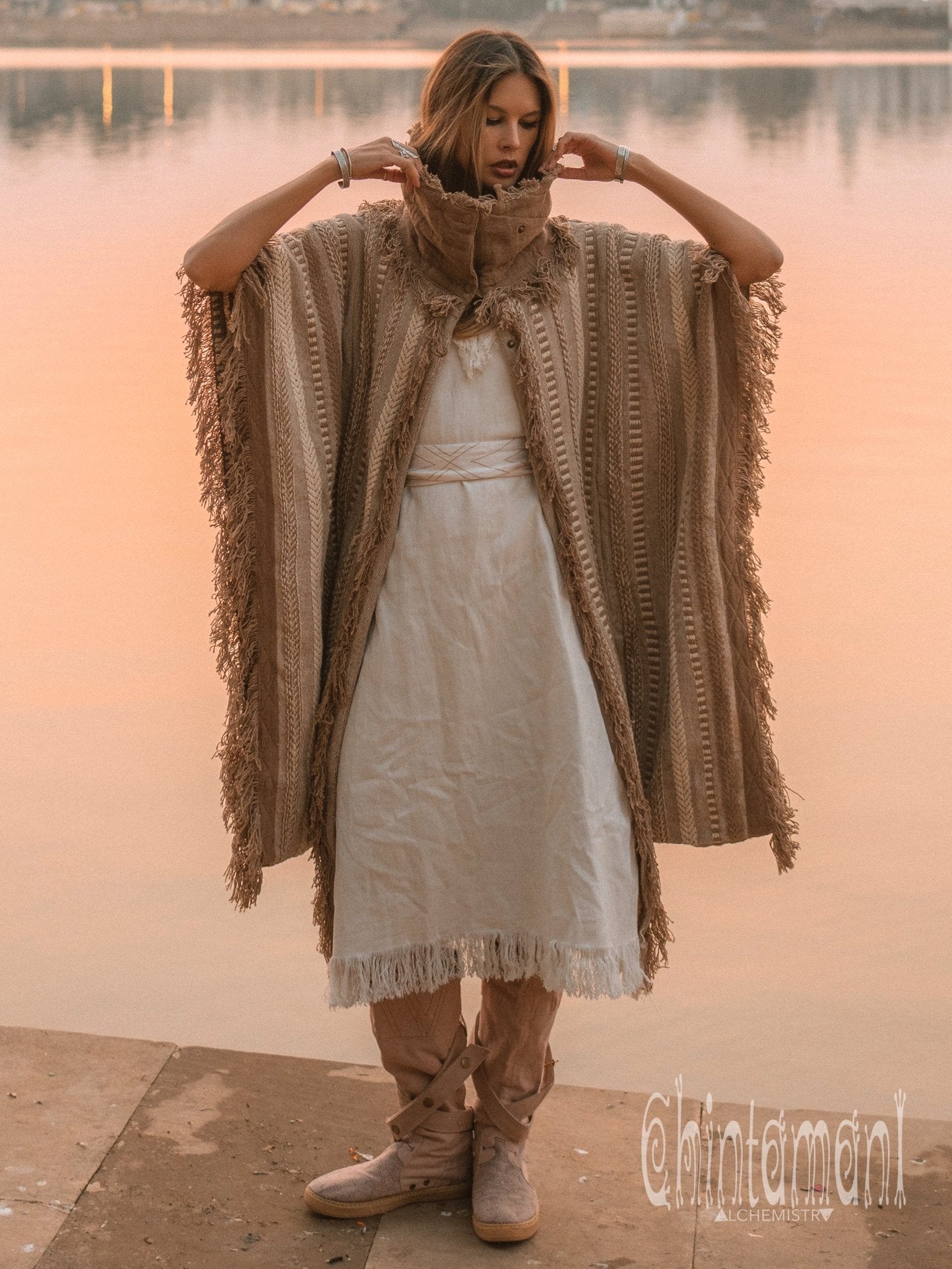 Bohemian Poncho Coat / Coffee - ChintamaniAlchemi