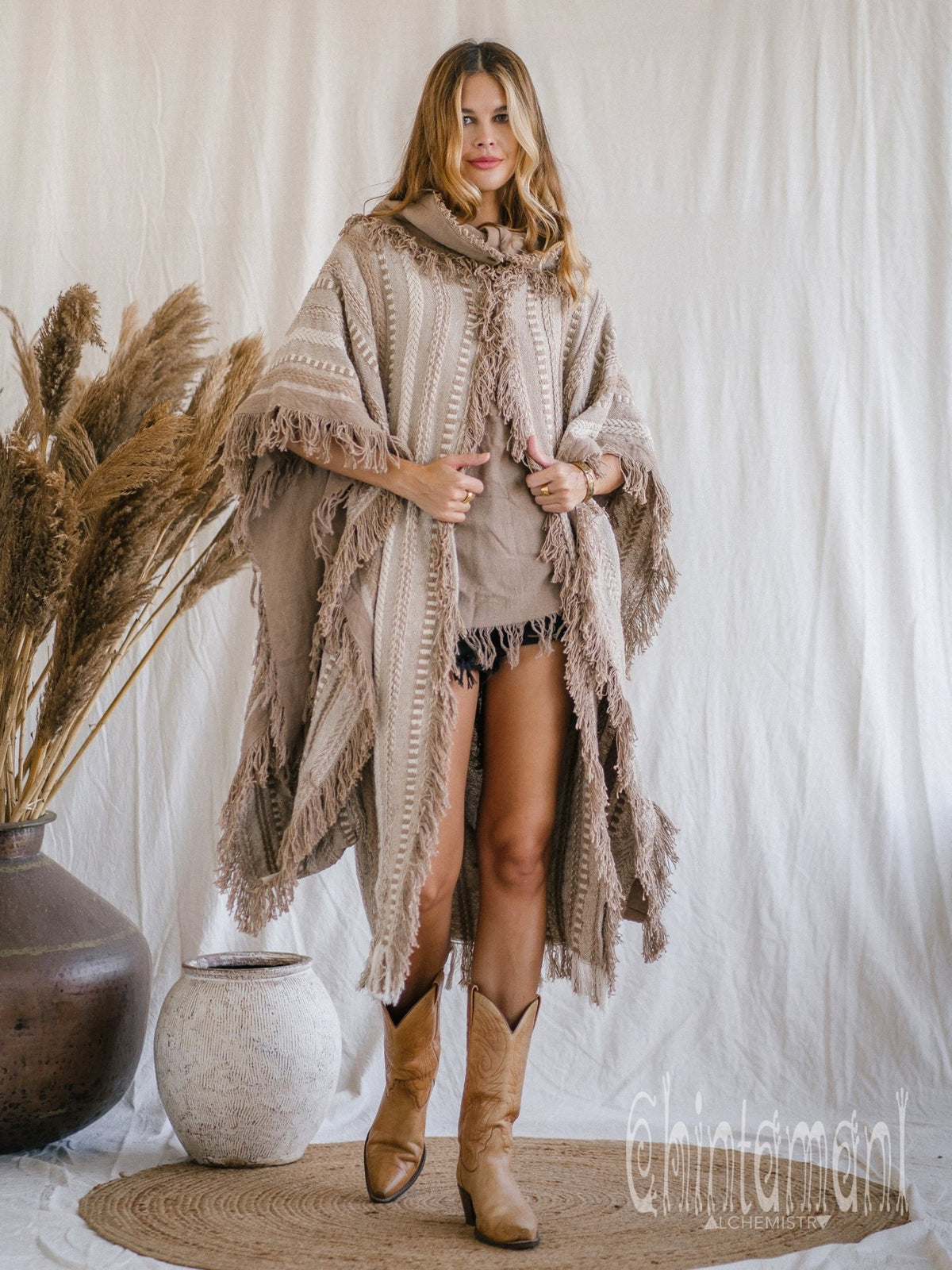 Bohemian Poncho Coat for Women / Coffee - ChintamaniAlchemi