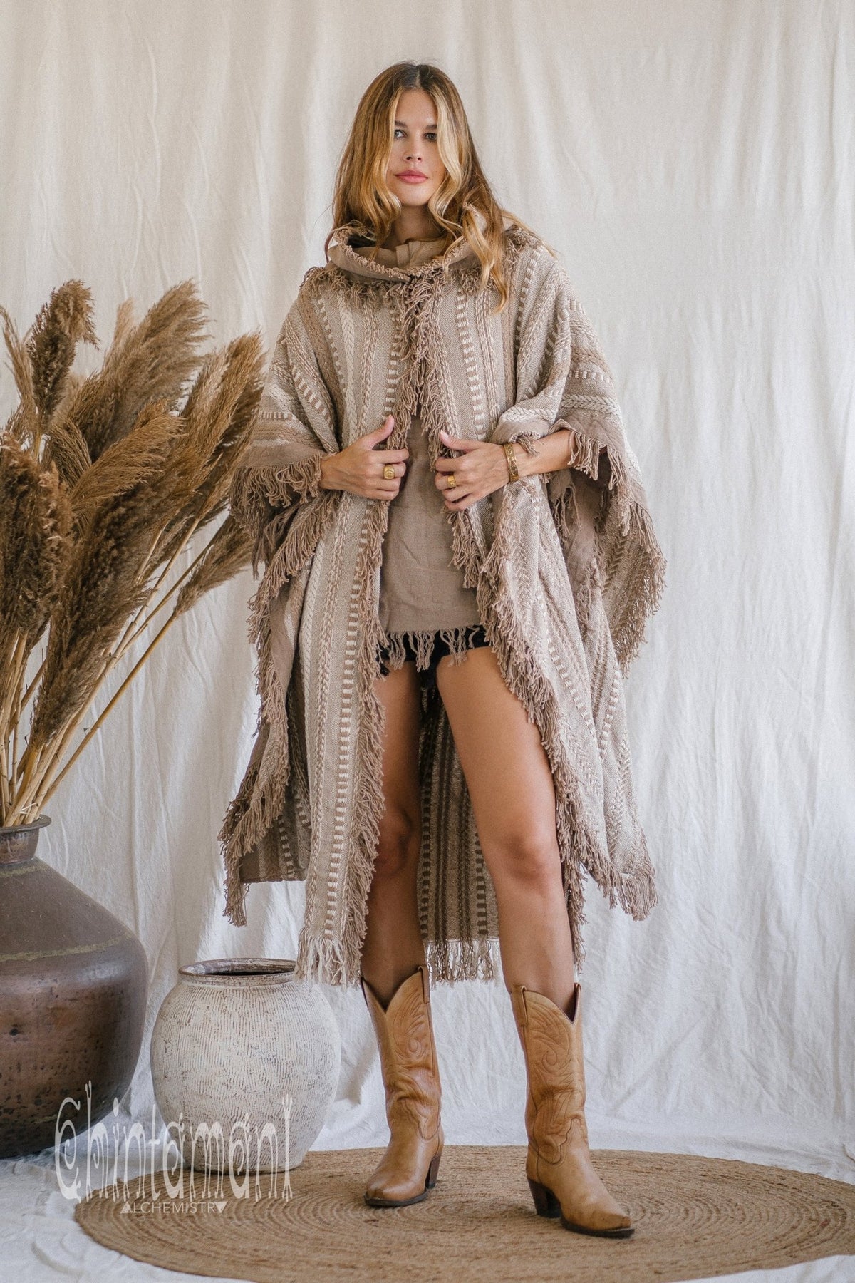 Bohemian Poncho Coat for Women / Coffee - ChintamaniAlchemi