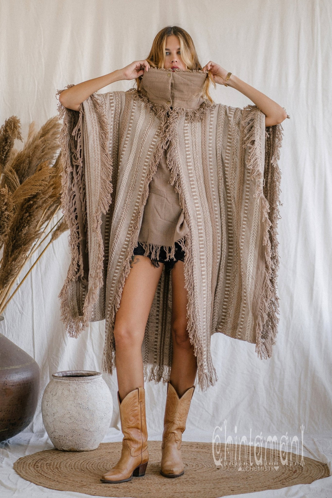 Bohemian Poncho Coat for Women / Coffee - ChintamaniAlchemi