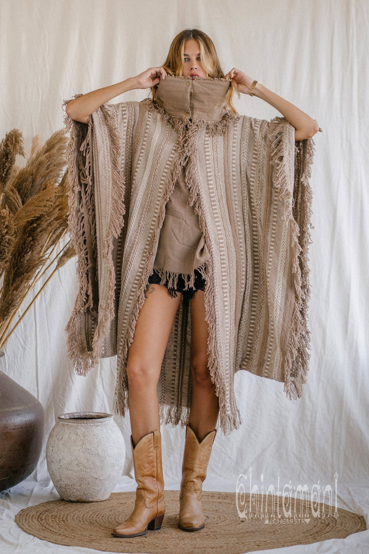 Bohemian Poncho Coat for Women / Coffee - ChintamaniAlchemi