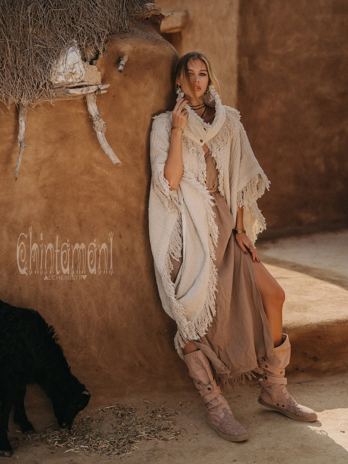 Bohemian Poncho Coat / Off White - ChintamaniAlchemi