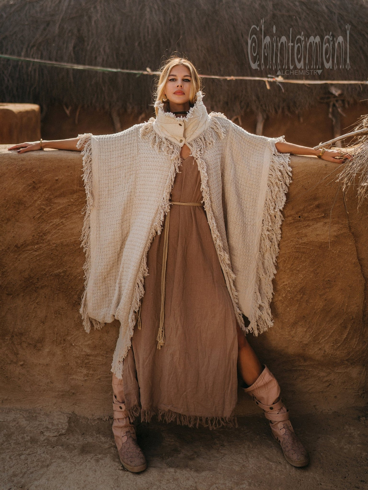 Bohemian Poncho Coat / Off White - ChintamaniAlchemi