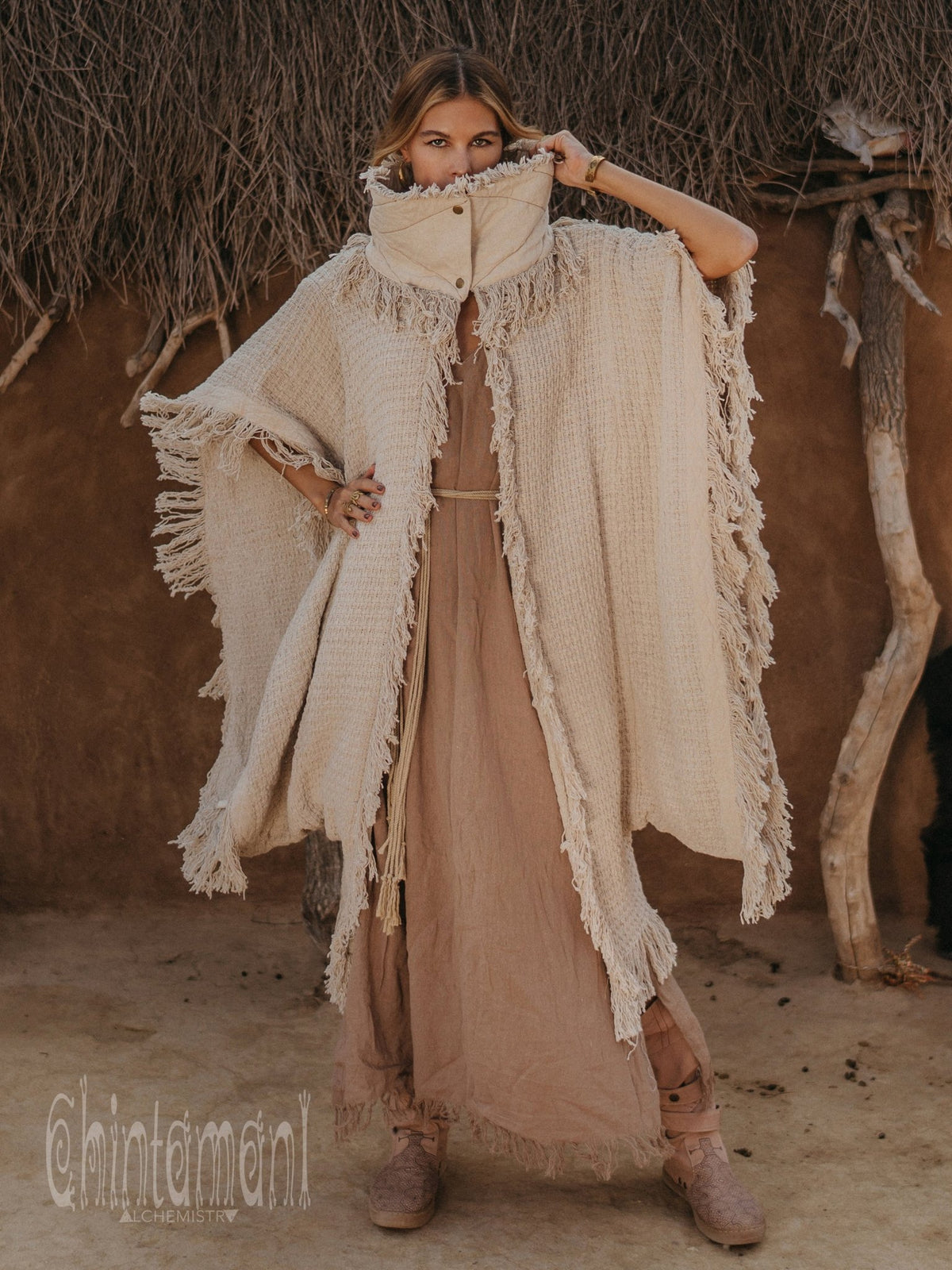 Bohemian Poncho Coat / Off White - ChintamaniAlchemi