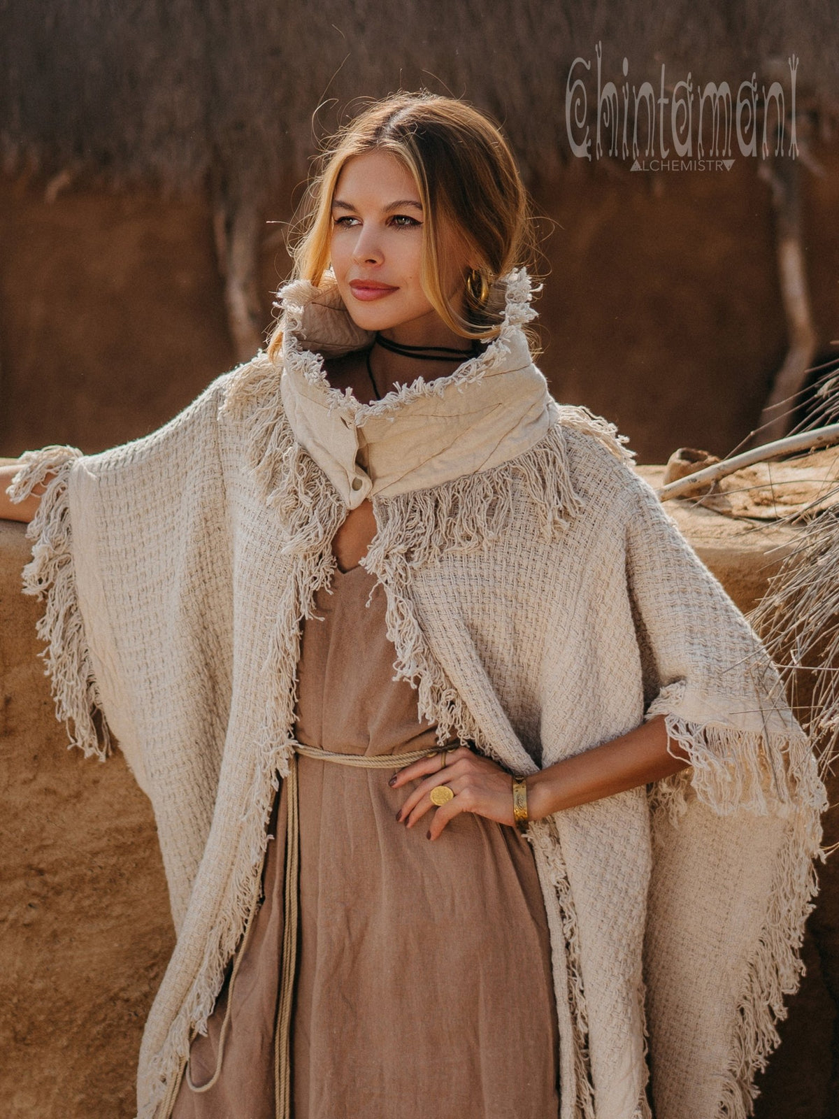 Bohemian Poncho Coat / Off White - ChintamaniAlchemi