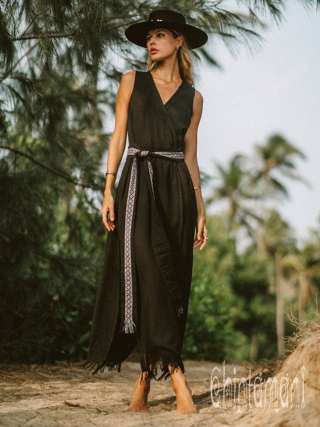Jacquard Wrap Dress / Black