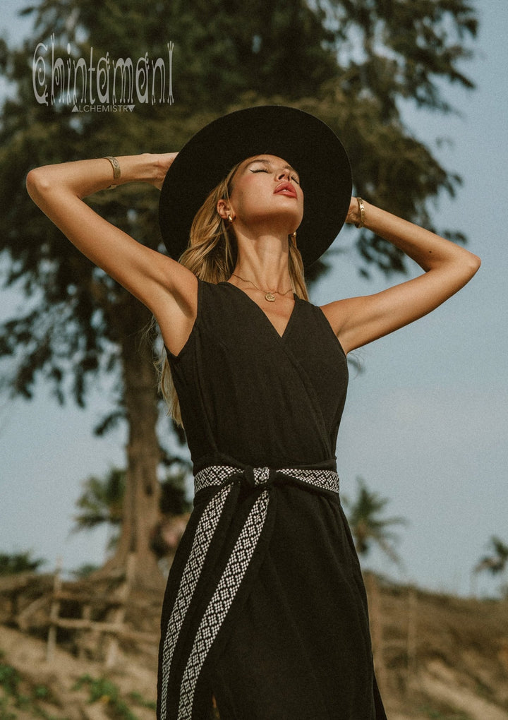Cotton Jacquard Wrap Dress / Black - ChintamaniAlchemi