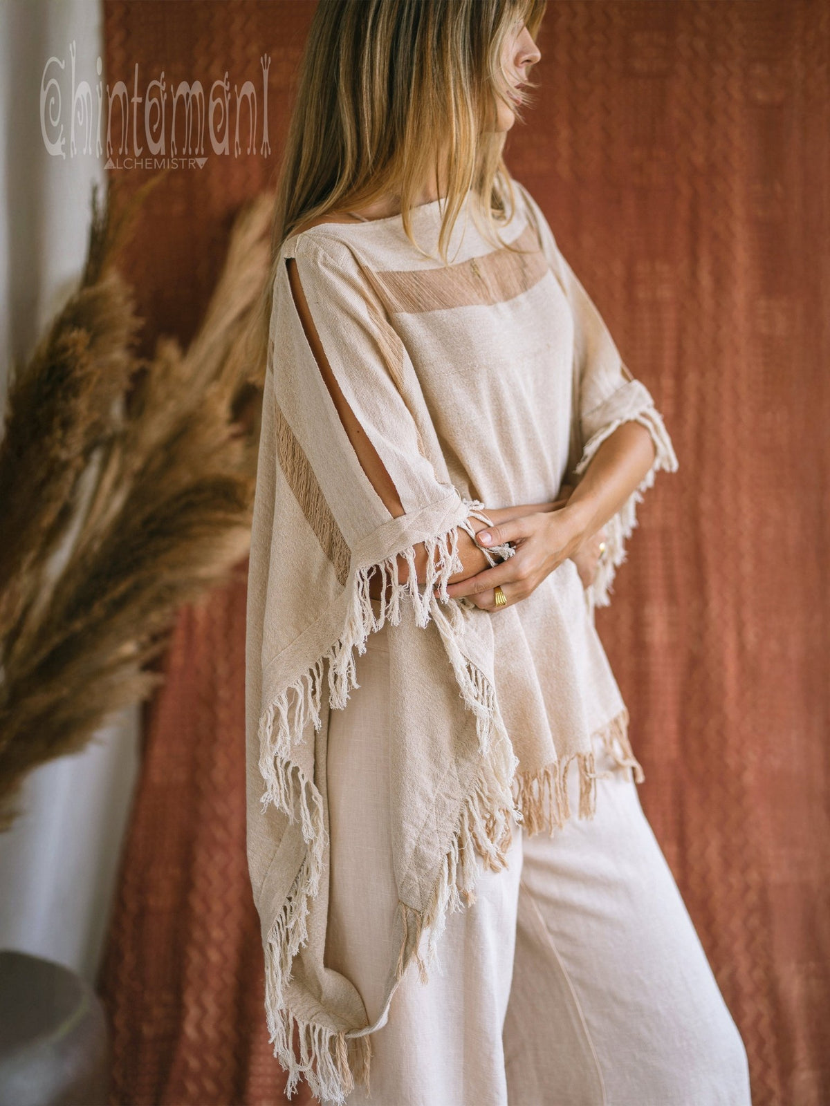 Cotton Poncho Top / Beige - ChintamaniAlchemi