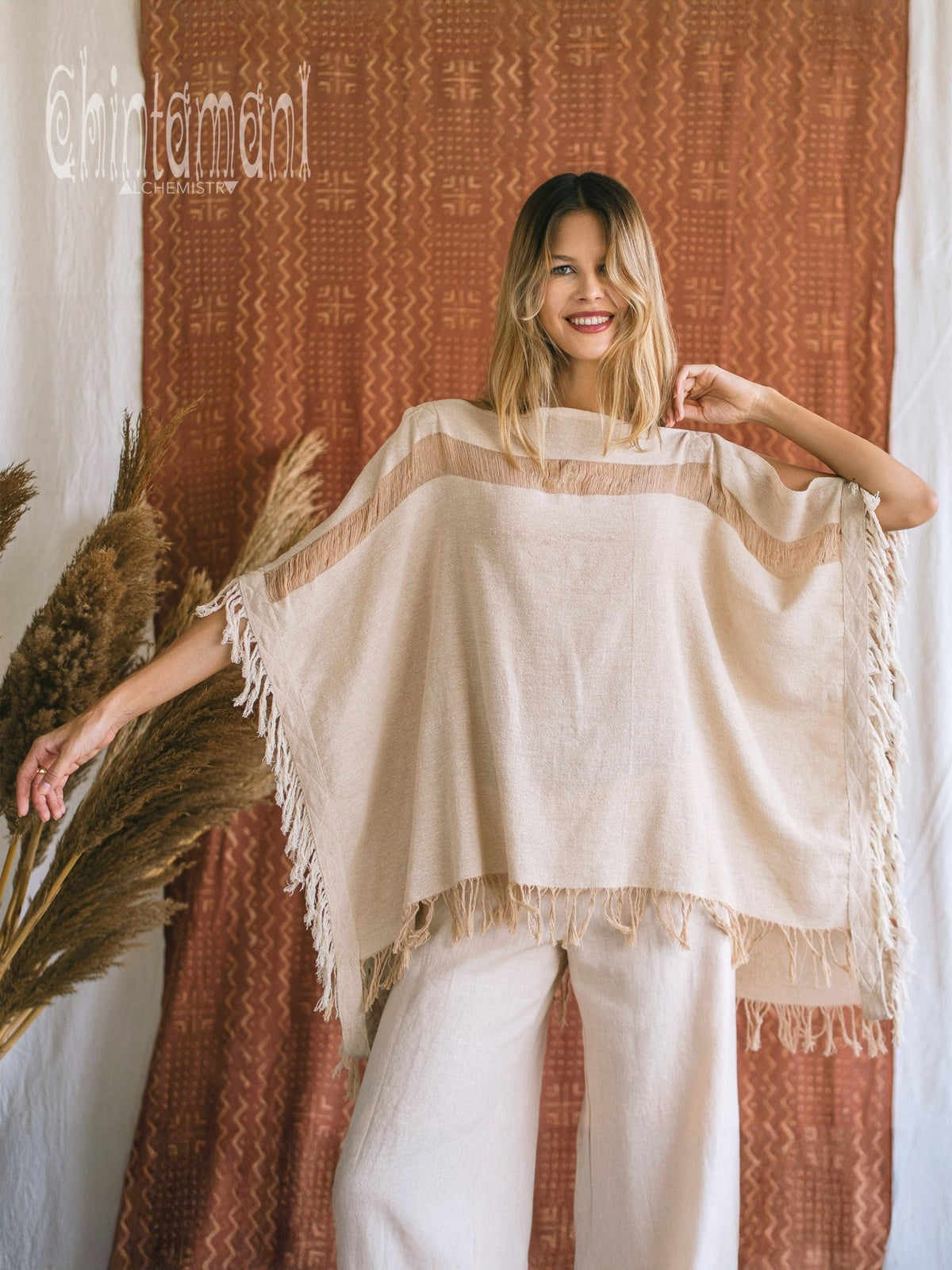 Cotton Poncho Top / Beige - ChintamaniAlchemi