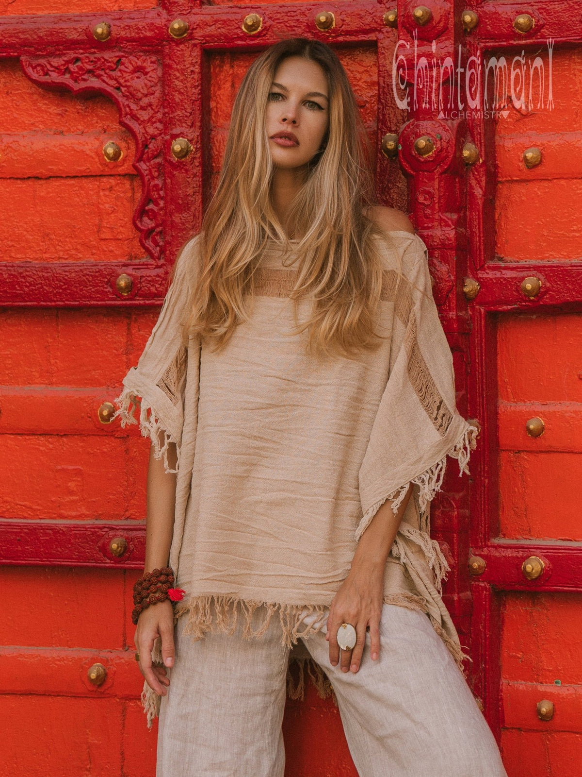 Cotton Poncho Top / Beige - ChintamaniAlchemi