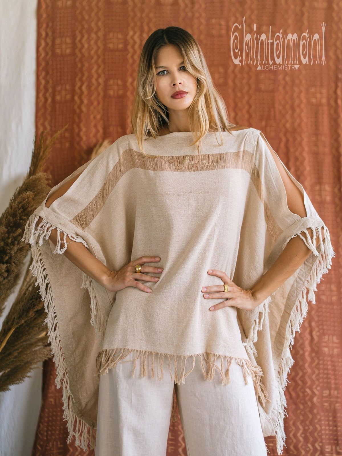 Cotton Poncho Top / Beige - ChintamaniAlchemi