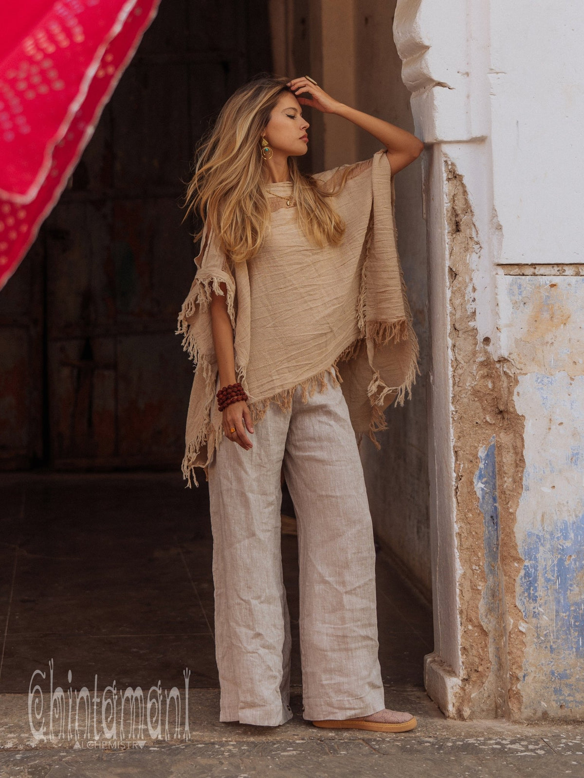 Cotton Poncho Top / Beige - ChintamaniAlchemi