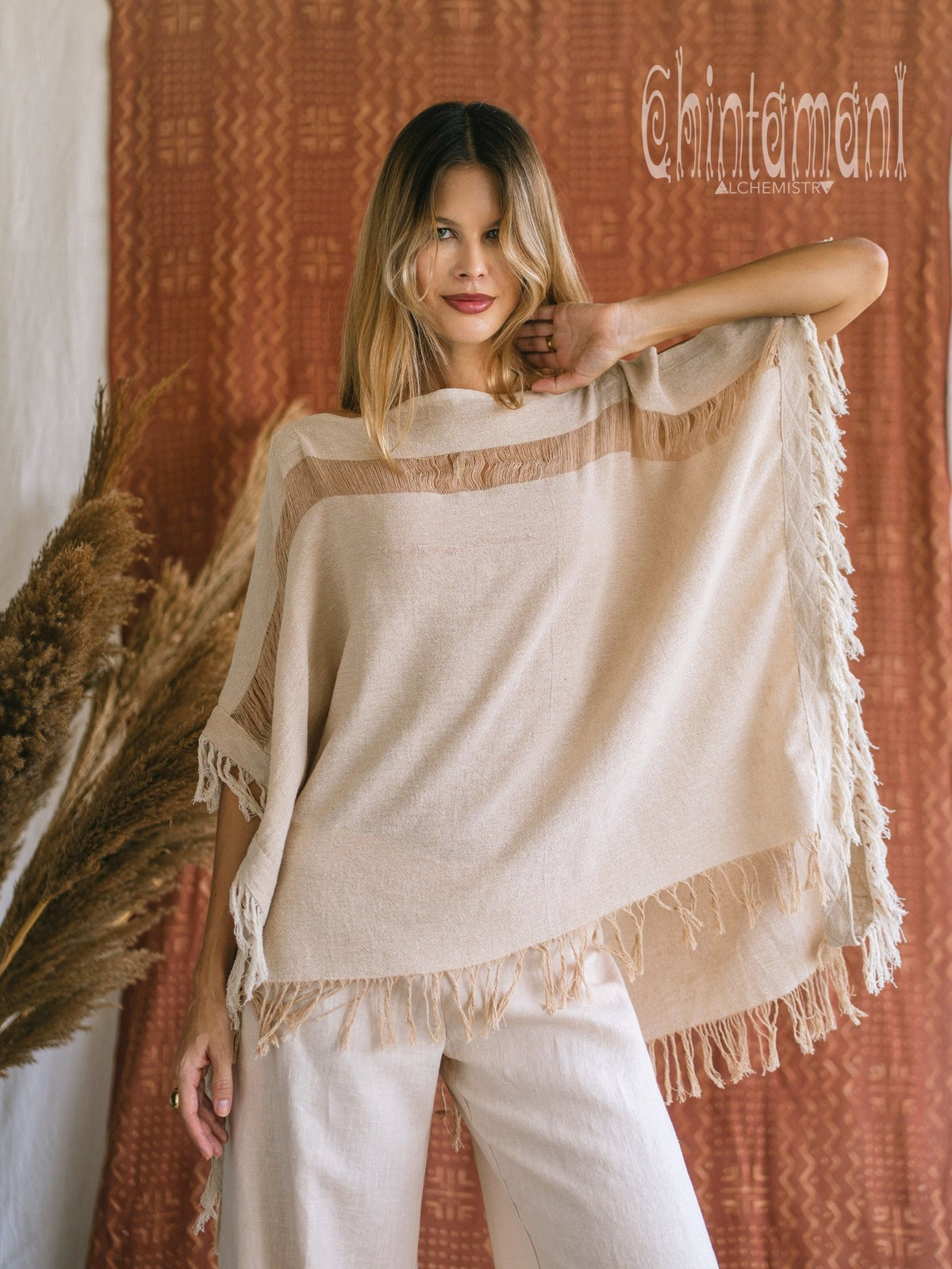 Cotton Poncho Top / Beige - ChintamaniAlchemi